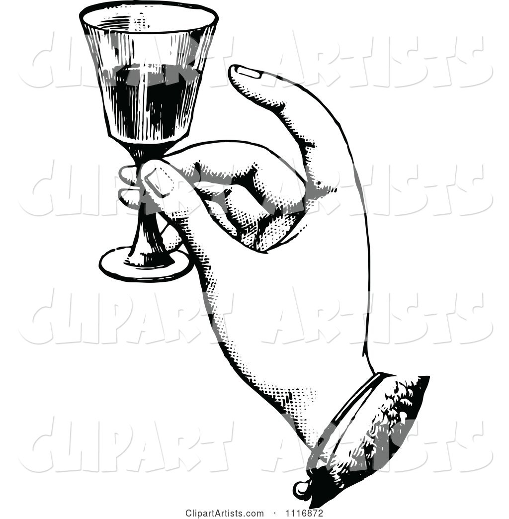 Retro Vintage Black and White Hand Toasting with Wine