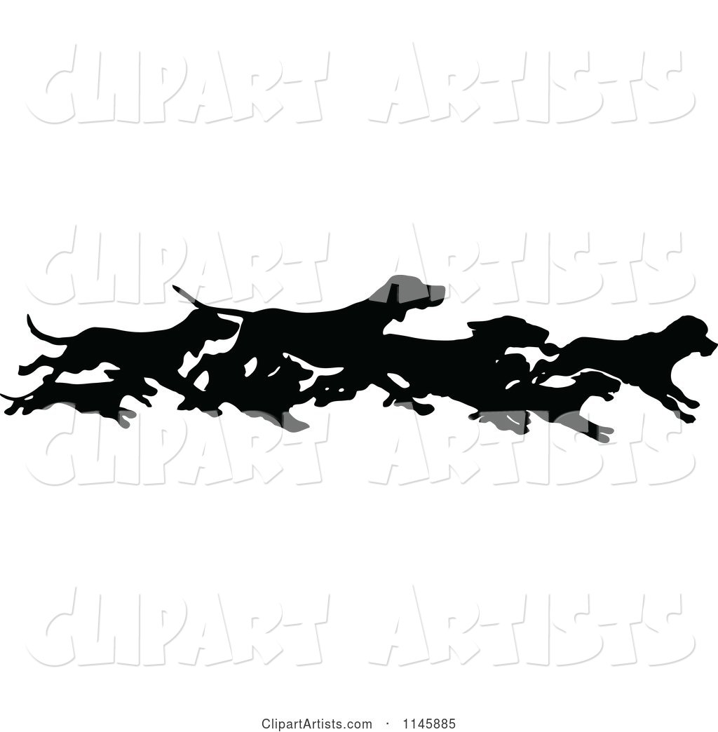 Retro Vintage Silhouetted Border of Running Dogs
