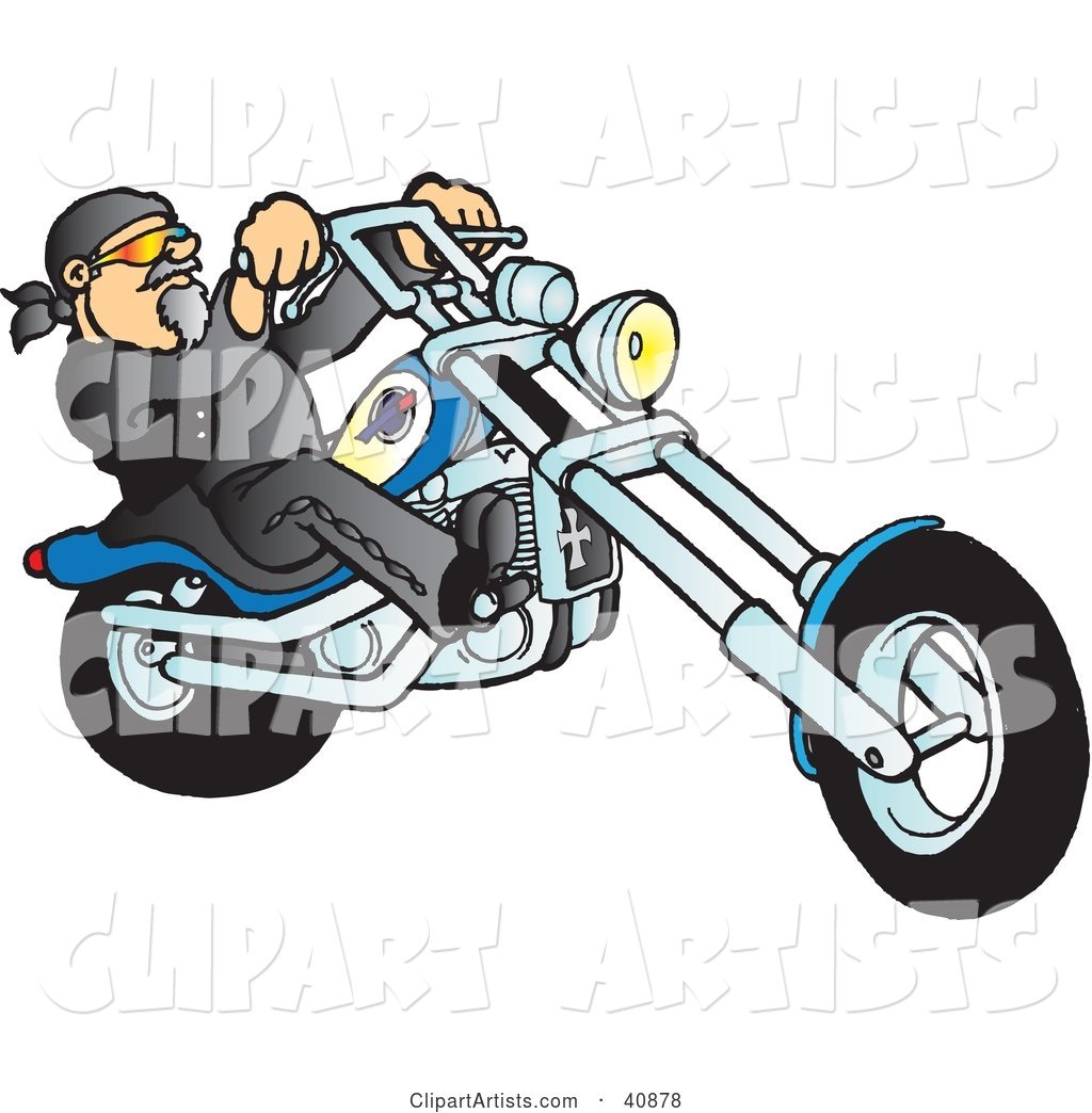 Riding Biker Dude on His Blue Chopper