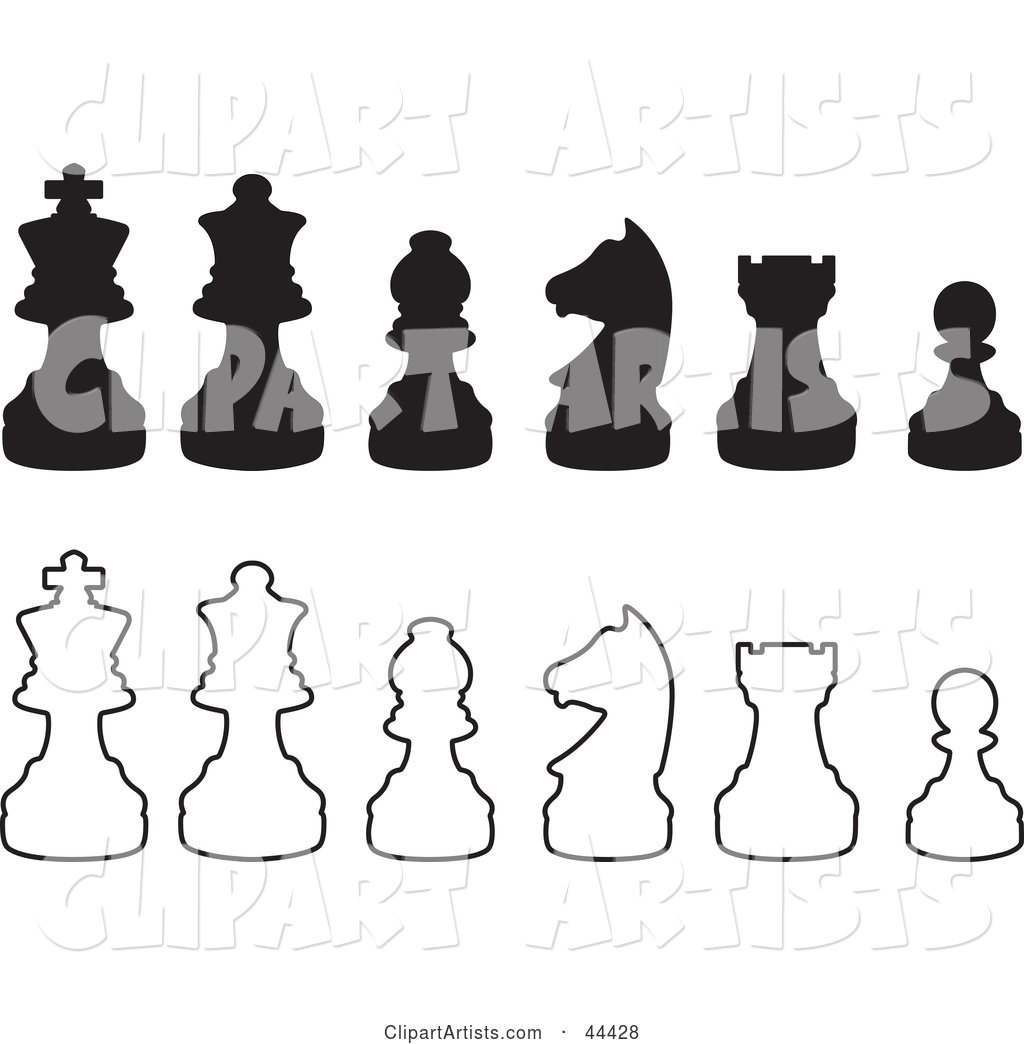 Rows of Silhouetted White and Black Chess Pieces