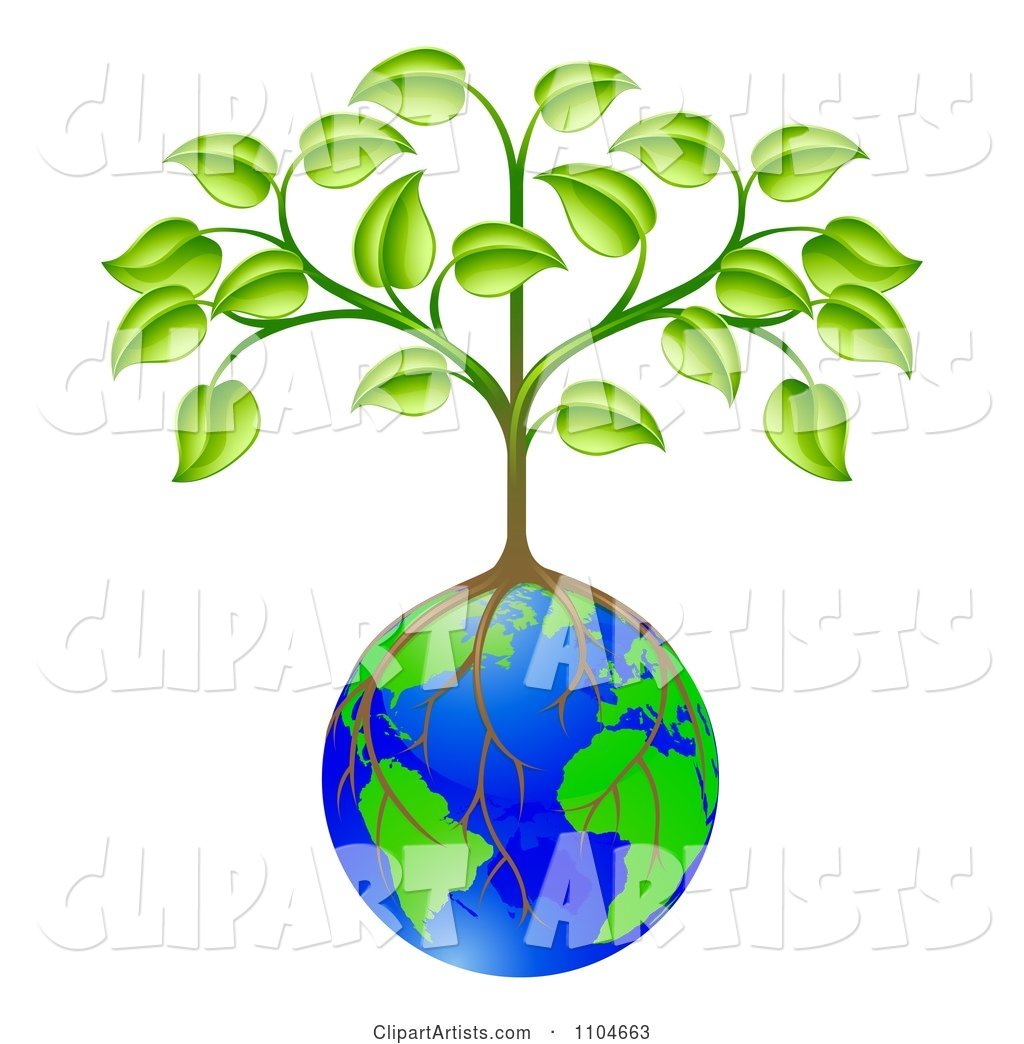 Sapling Tree Growing Roots over a Globe