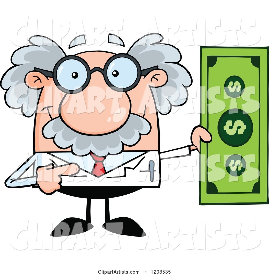 Science Professor Holding a Dollar Bill