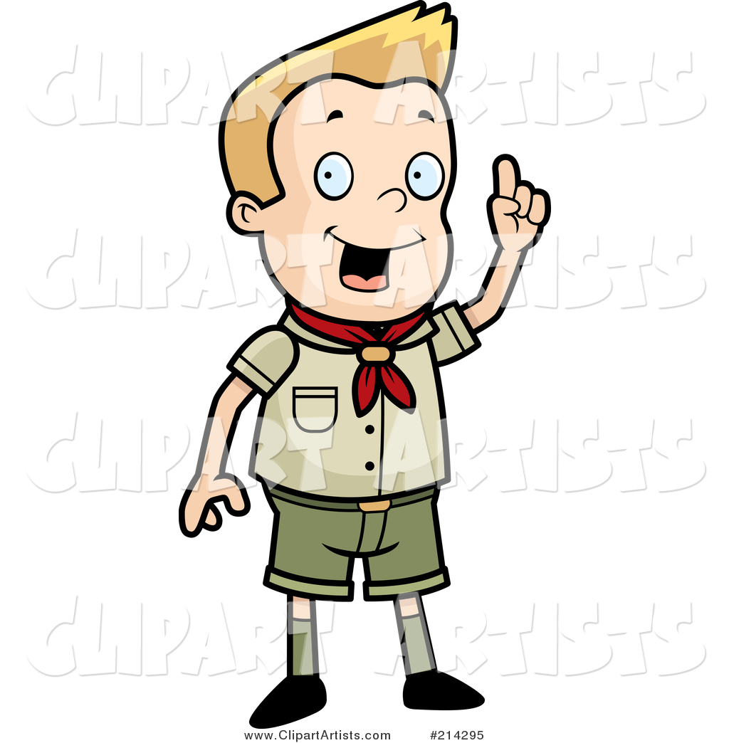 Scout Boy Standing and Holding up a Finger