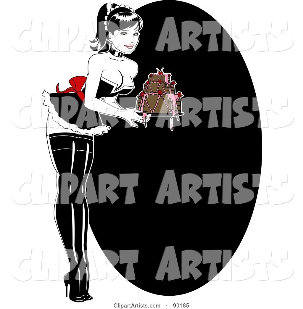 Sexy Baker Pinup Woman Carrying a Cake with Dripping Frosting