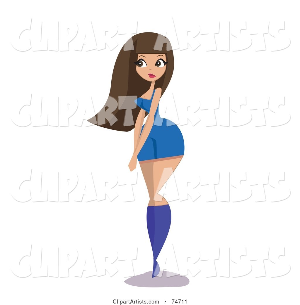 Sexy Brunette Woman with Curves, Wearing Blue Boots