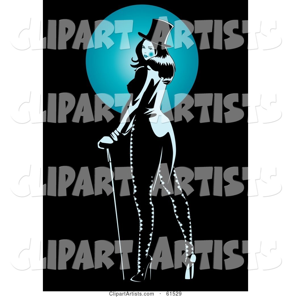 Sexy Dancer Woman in a Top Hat, Using a Cane