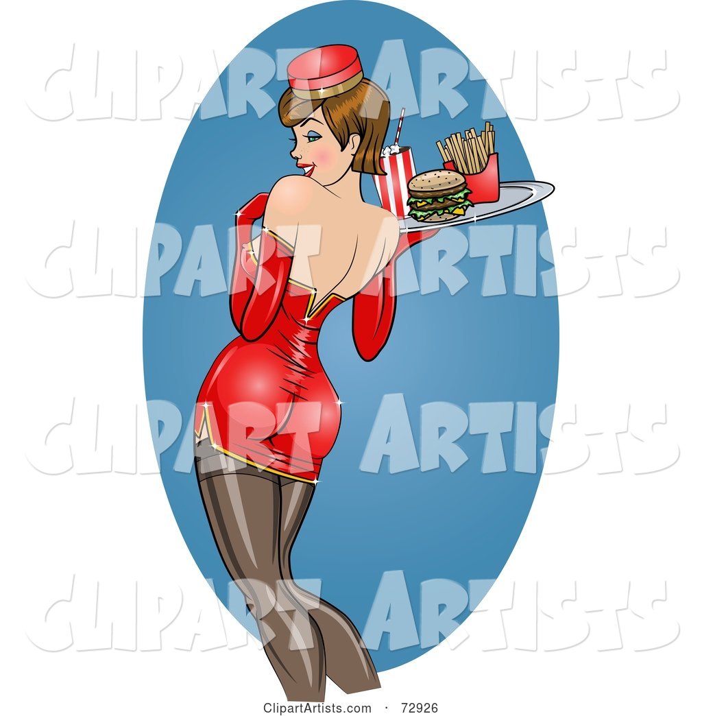 Sexy Pinup Carhop Woman Carrying a Tray