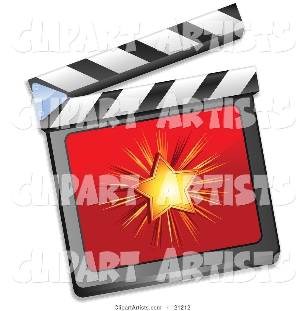 Shining Star on a Red Clapperboard, over a White Background