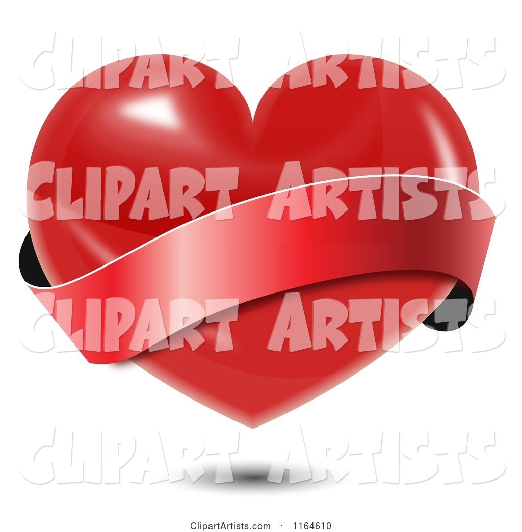 Shiny Red Heart with a Wavy Red Banner and Shadow