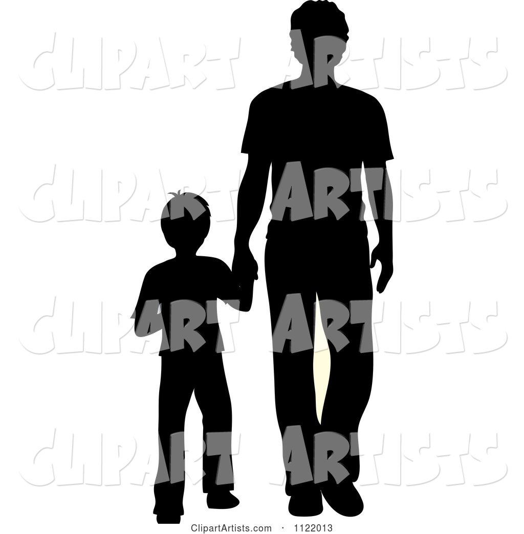 Silhouetted Father and Son Holding Hands
