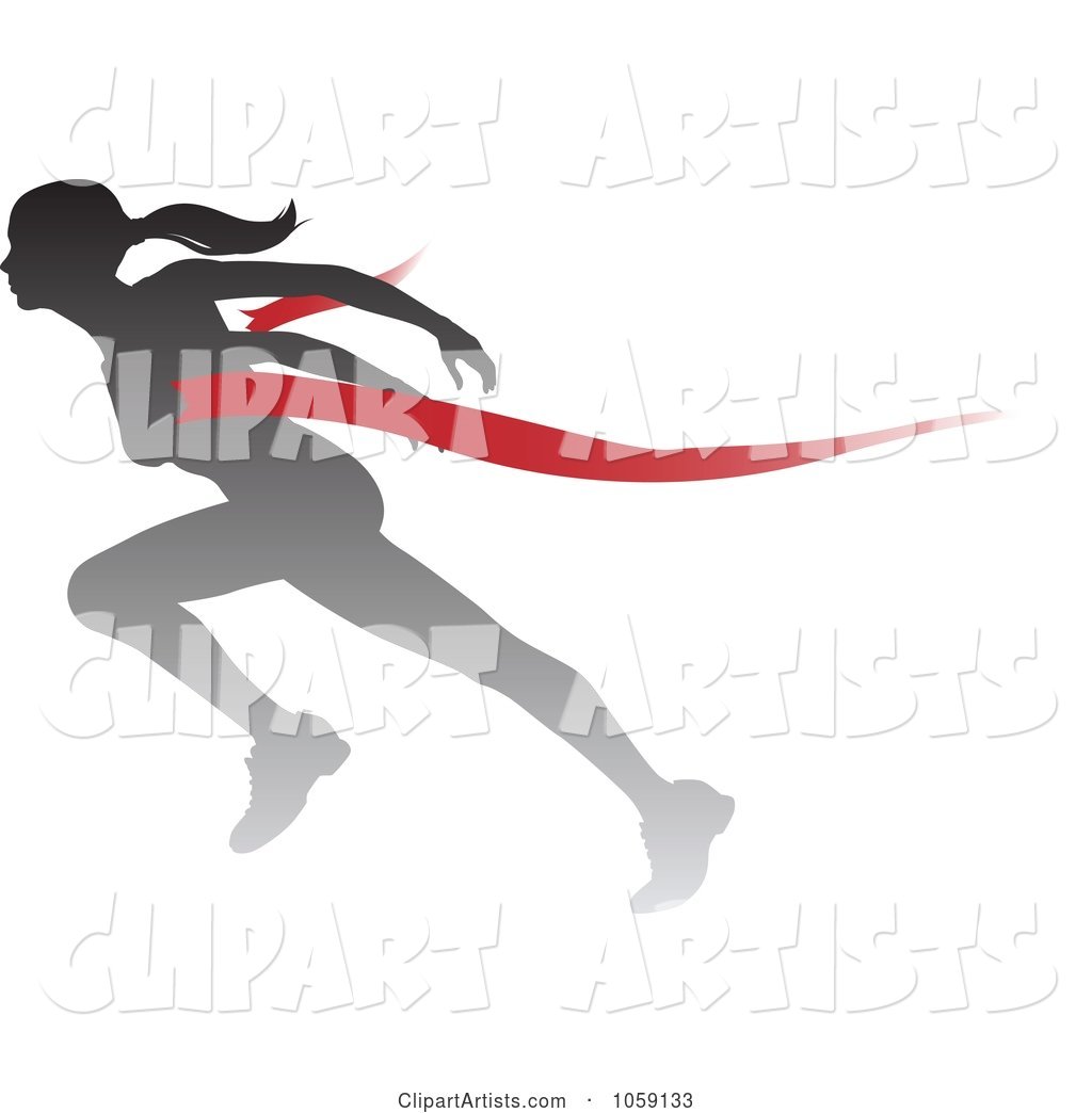 Silhouetted Female Runner Breaking Through the Finish Line