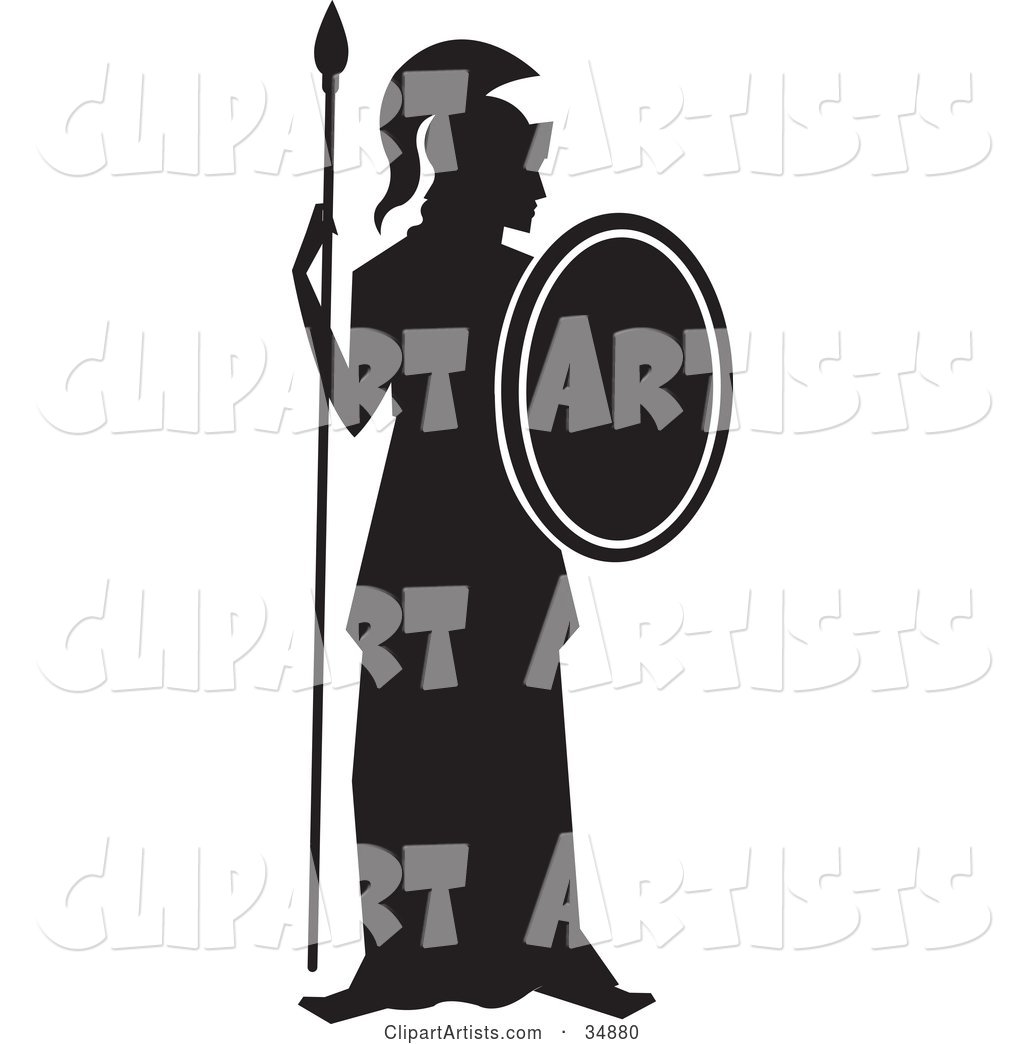 Silhouetted Guard Standing Tall with a Spear and Shield
