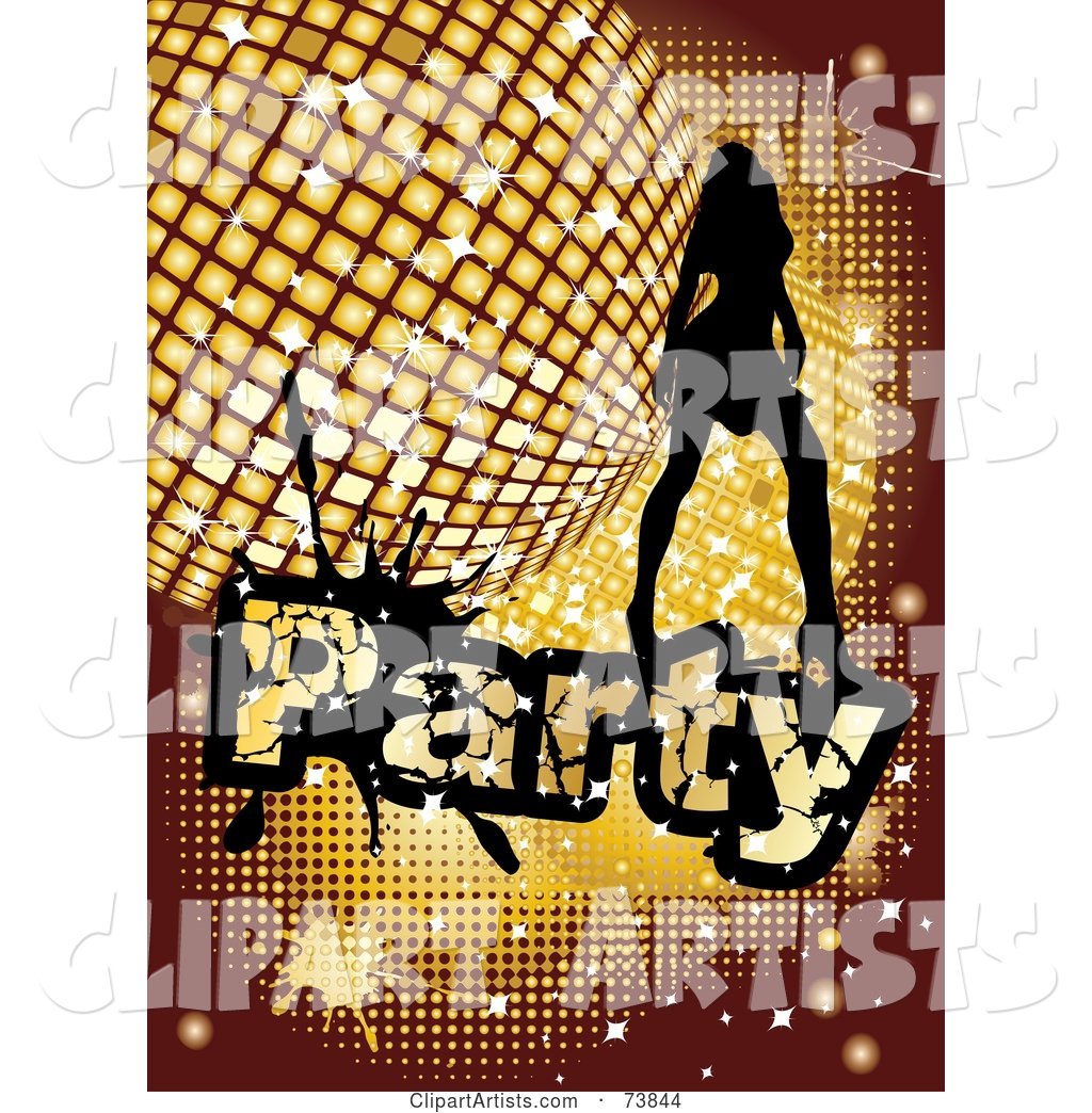 Silhouetted Lady Dancing over a Golden Disco Party Background