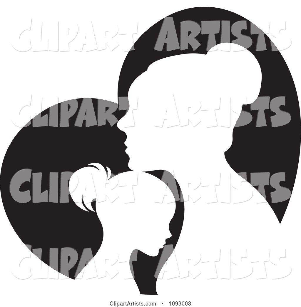 Silhouetted Mother and Daughter over a Black Heart