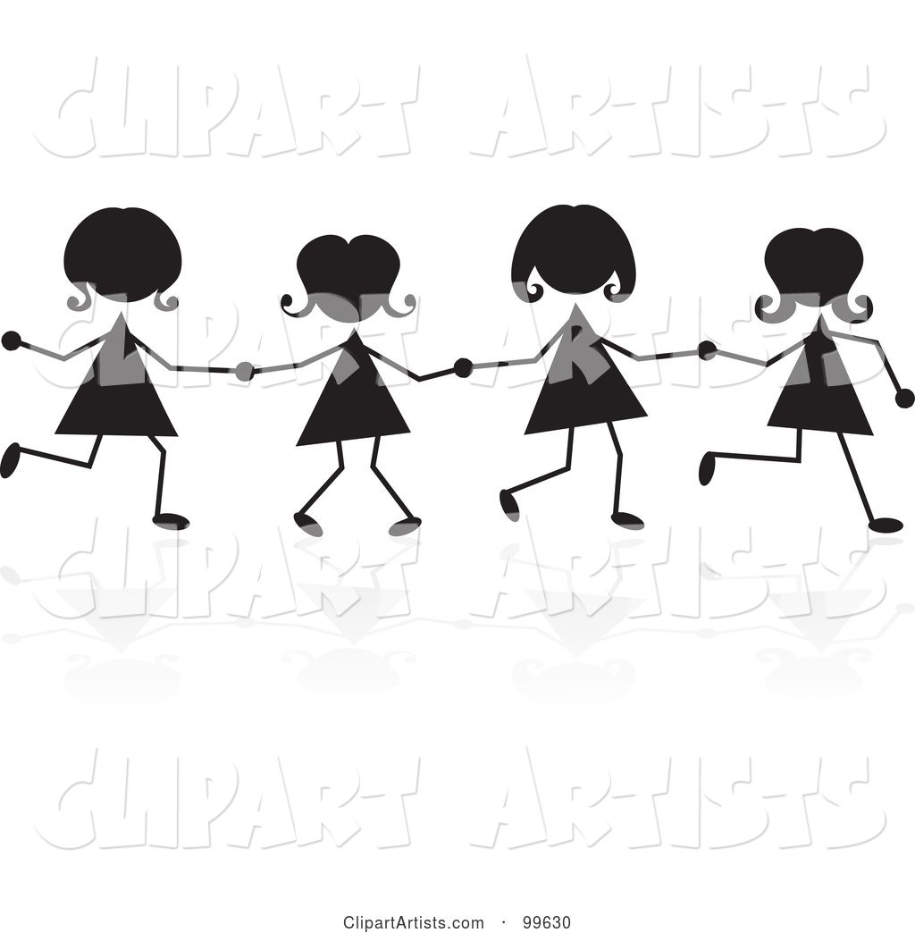 Silhouetted Stick Girls Holding Hands