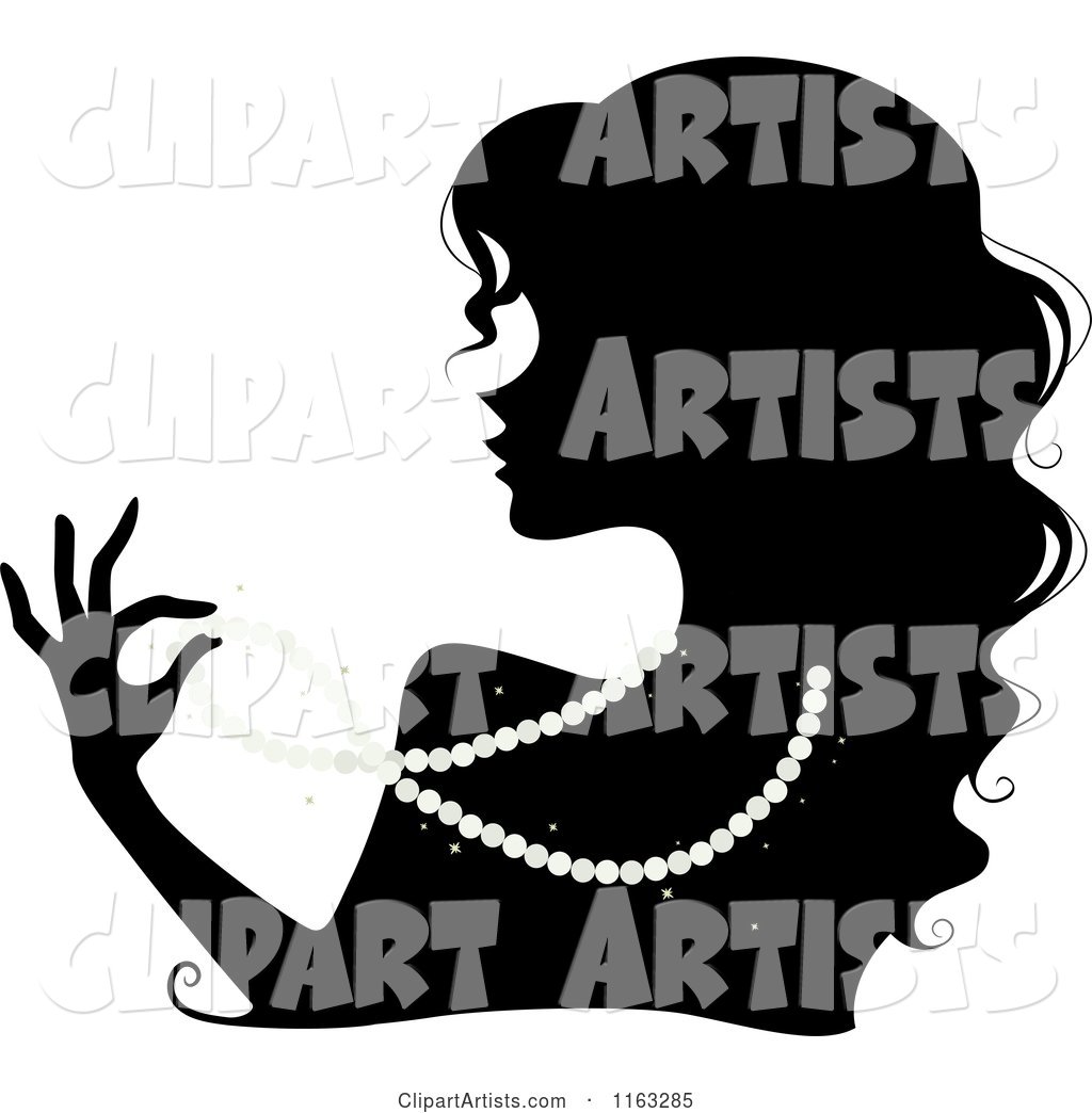 Silhouetted Woman Wearing a Pearl Necklace