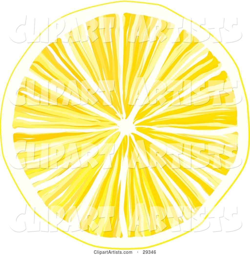 Slice of Yellow Lemon with Juicy Pulp, over a White Background