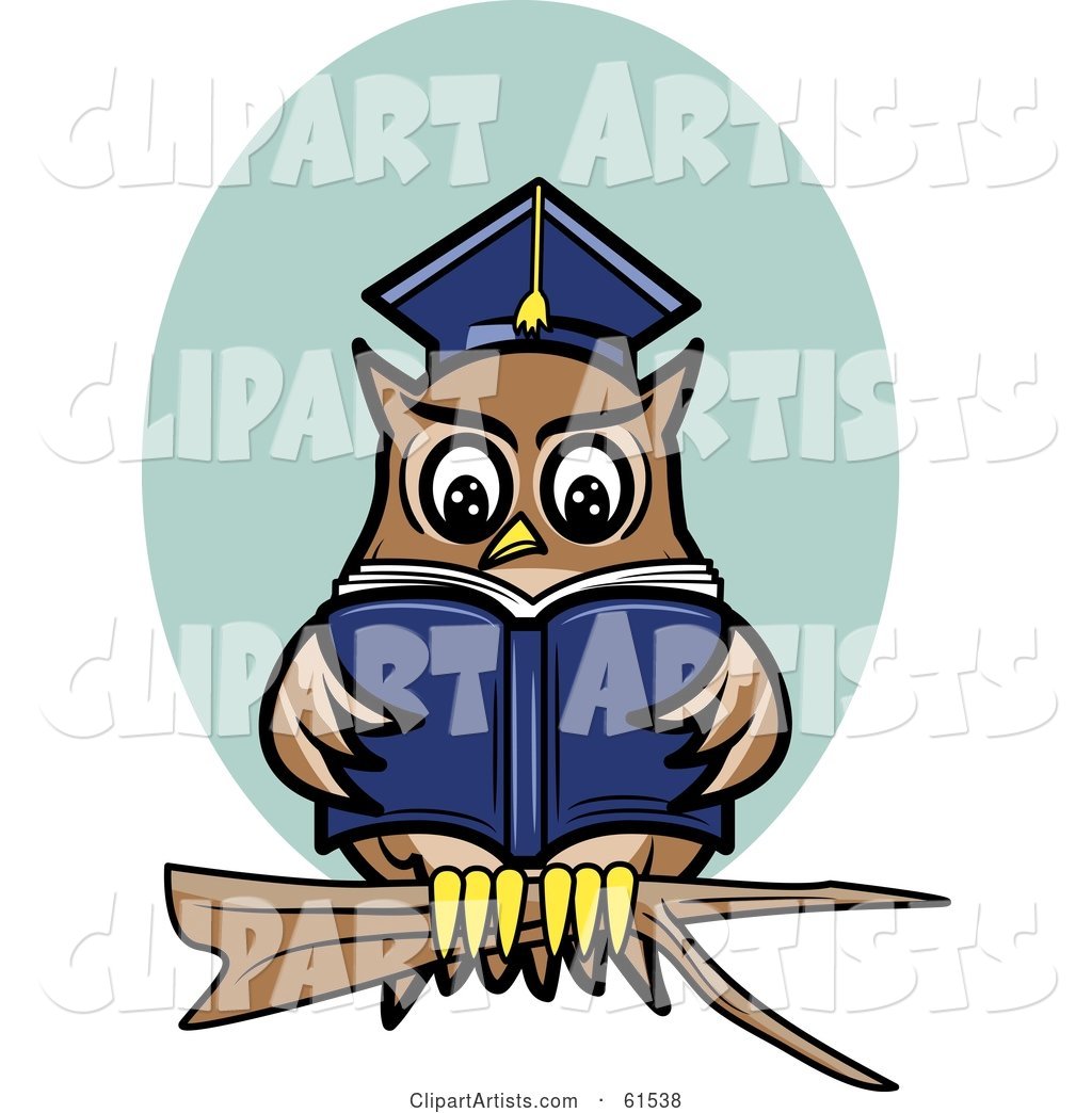 Smart Owl Reading a Book While Perched on a Branch