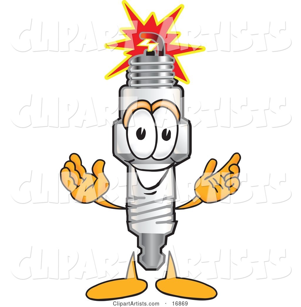 Spark Plug Mascot Cartoon Character Welcoming with Open Arms