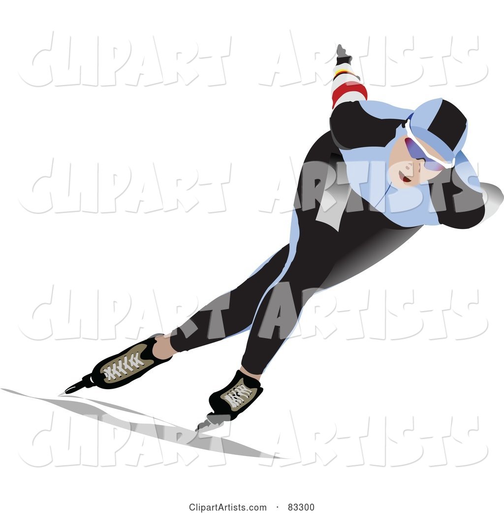 Speed Skater in a Blue and Black Uniform
