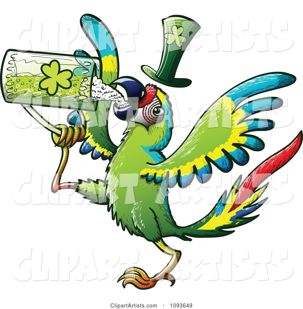 St Patricks Day Macaw Parrot Drinking Green Beer