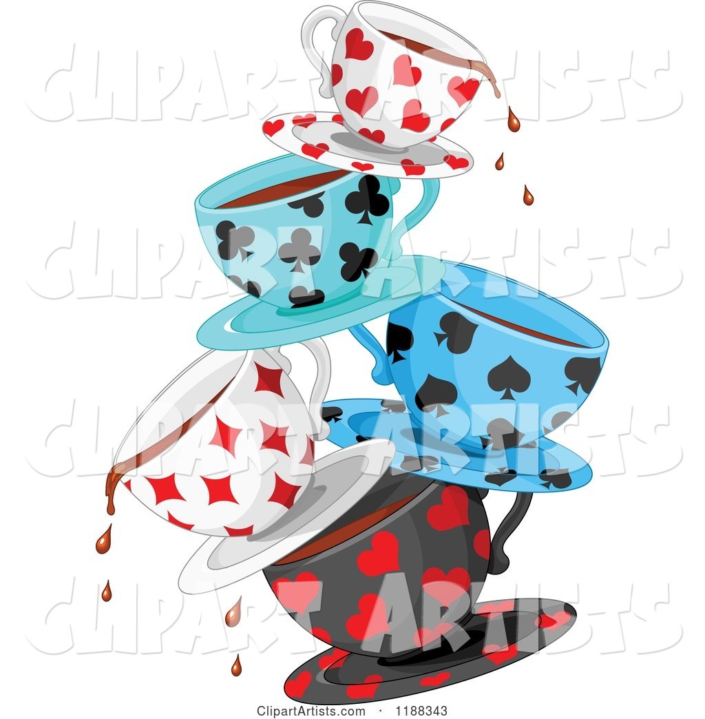 Stacked Dripping Tea Cups Patterned in Playing Card Suit Shapes