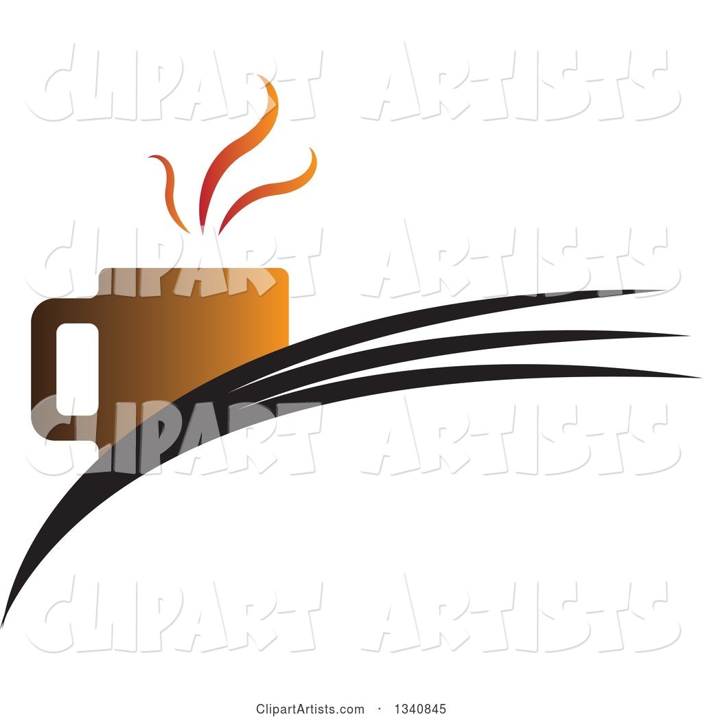 Steaming Hot Coffee Cup on Swooshes