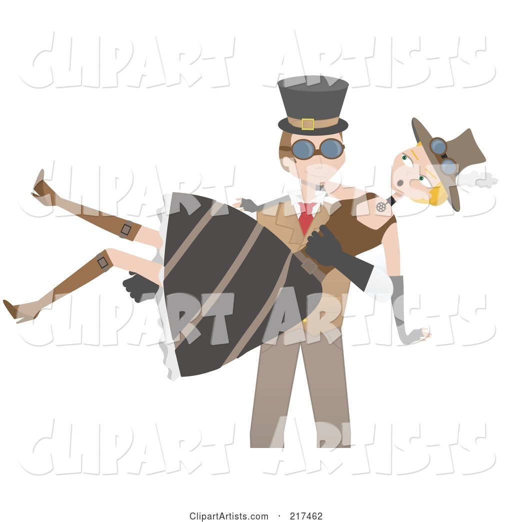 Steampunk Man Carrying a Woman in His Arms