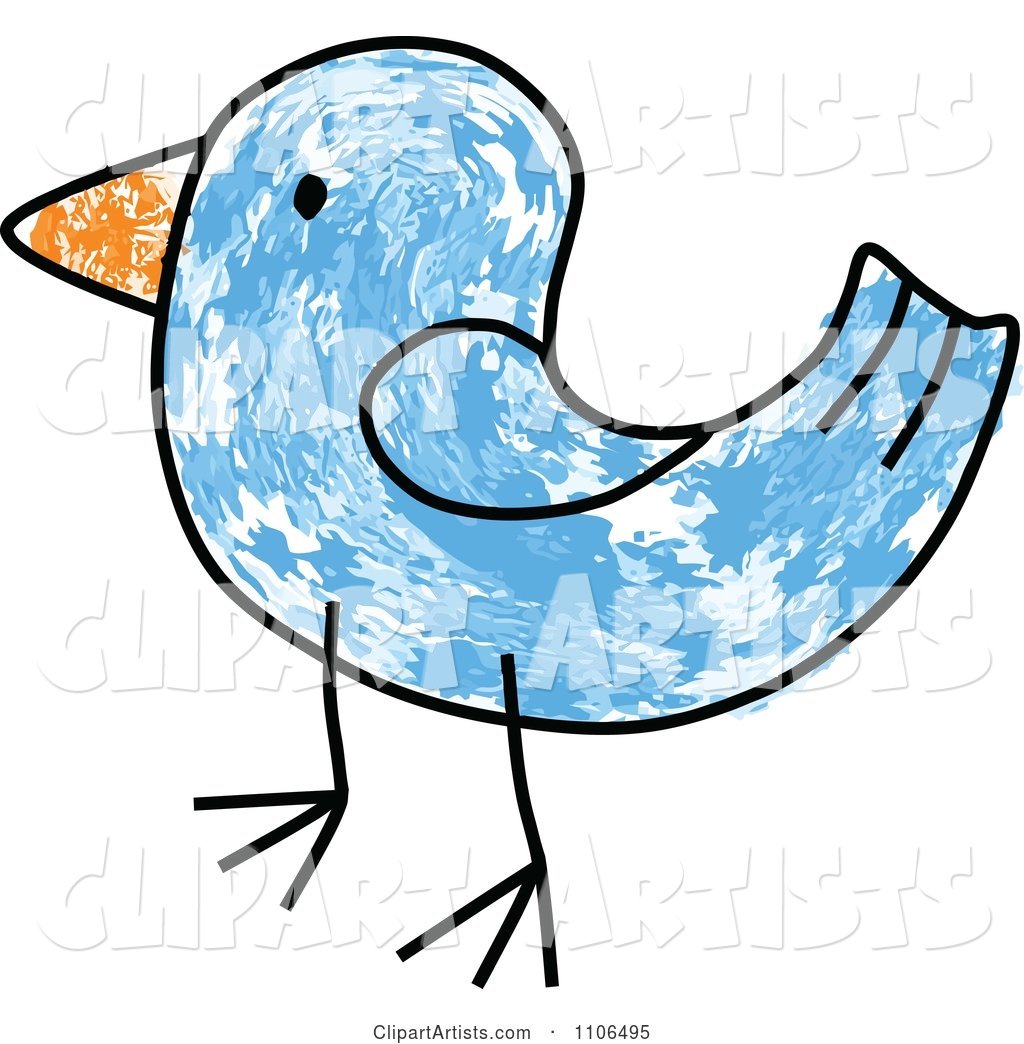 Stick Drawing of a Blue Bird