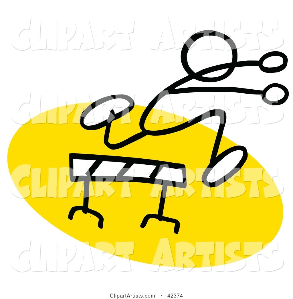 Stick Figure Running and Leaping over a Hurdle on a Yellow Track