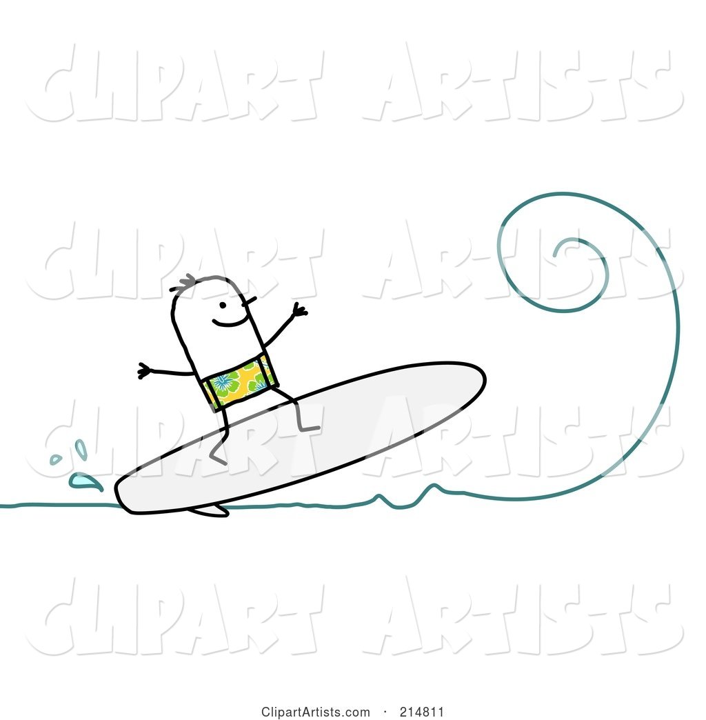 Stick Man Surfing a Wave