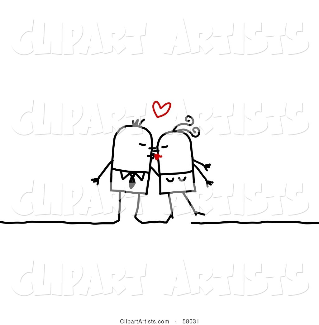 Stick People Character Couple Kissing Under a Heart