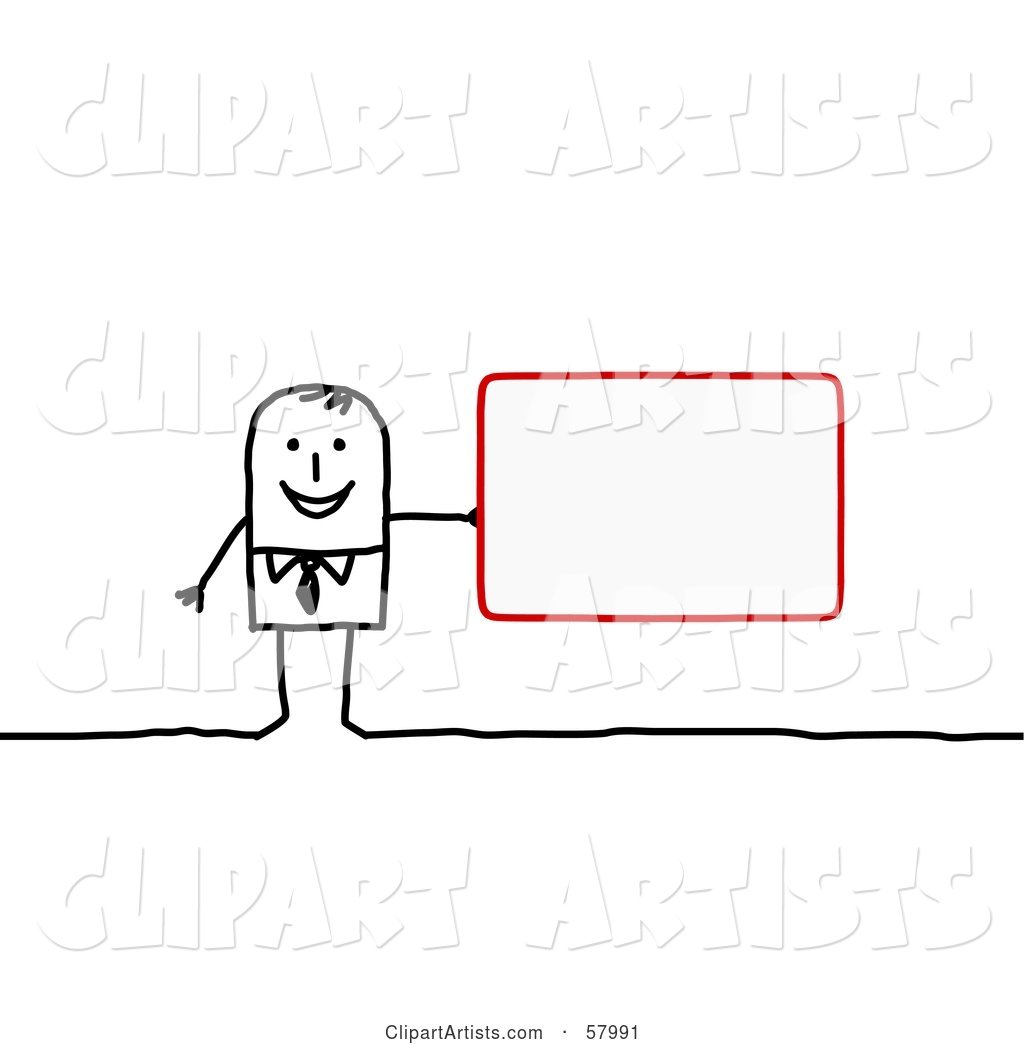 Stick People Character Holding a Blank Red Sign