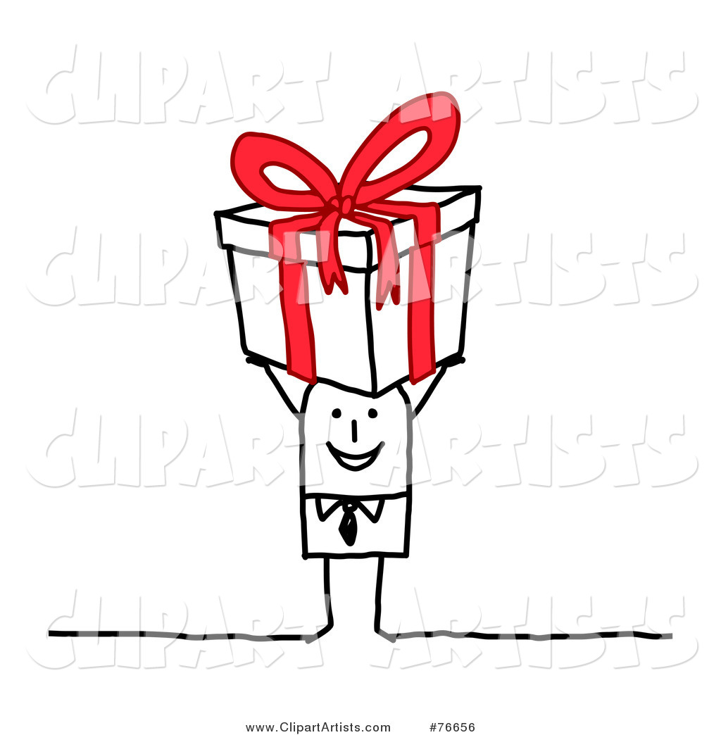 Stick People Character Man Holding a Birthday Present over His Head