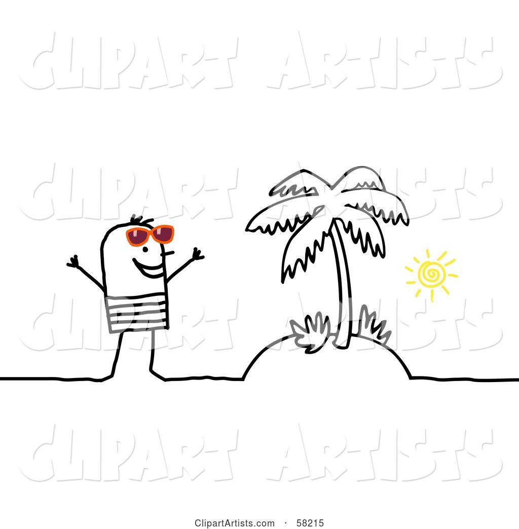 Stick People Character Man Standing on a Tropical Island