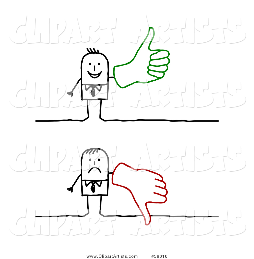 Stick People Character Wearing a Big Glove and Giving the Thumbs up and the Thumbs down