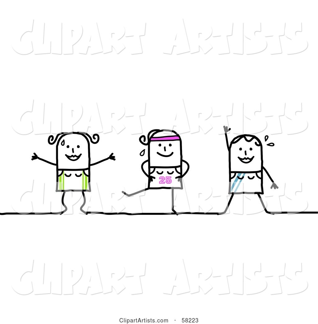 Stick People Character Women Exercising in a Fitness Class