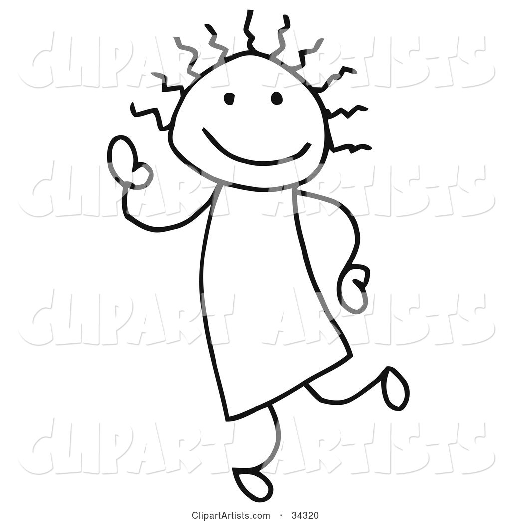 Stick Person Girl Dancing and Waving