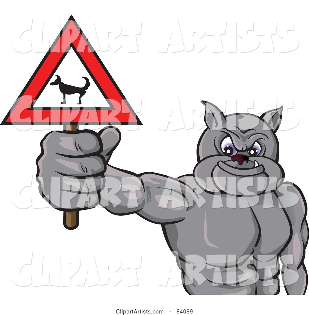 Strong Bulldog Holding a Beware Dog Sign