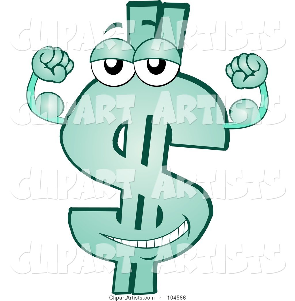 Strong Green Dollar Symbol Character Flexing His Biceps