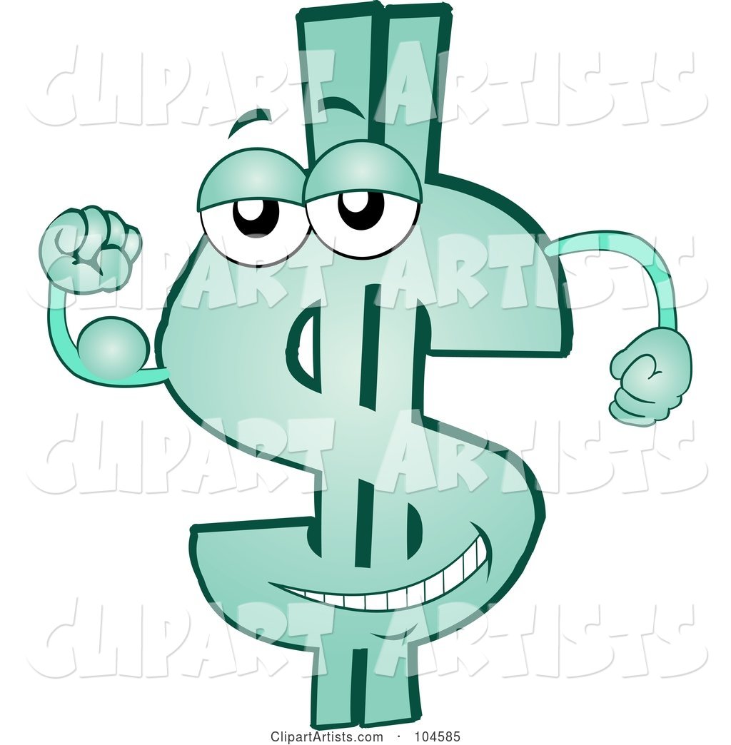 Strong Green Dollar Symbol Character Flexing His Muscles