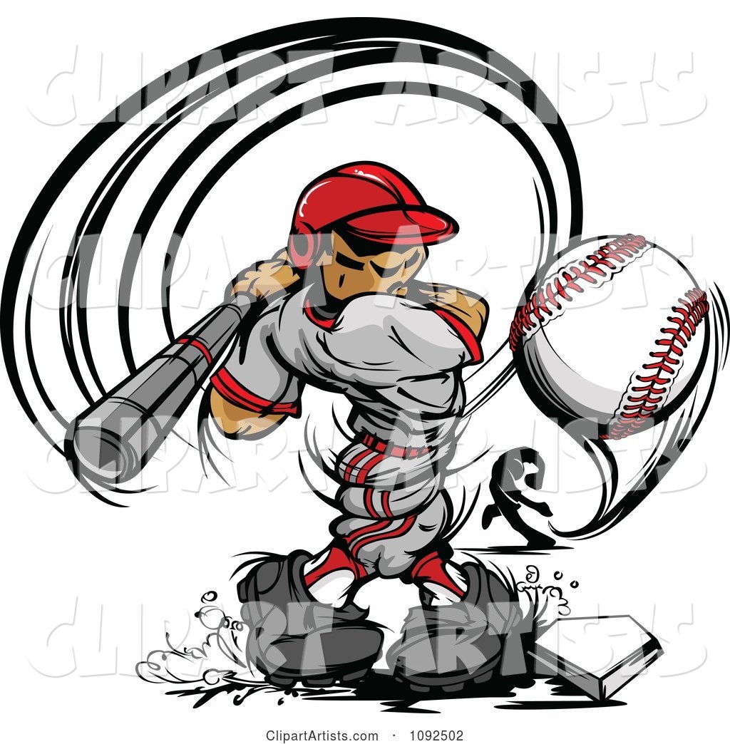 Strong Male Baseball Player Swinging and Hitting the Ball