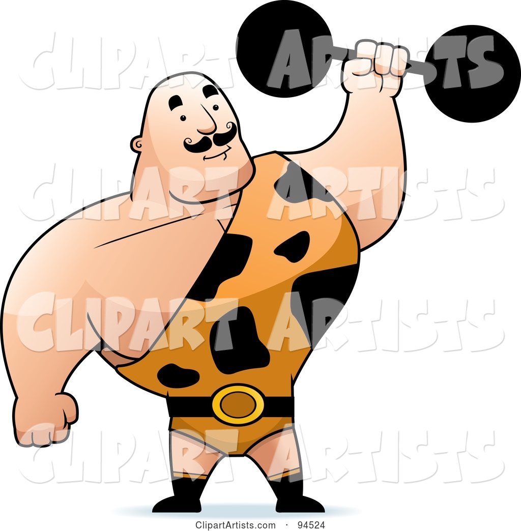 Strong Man in a Spotted Outfit, Holding up a Barbell