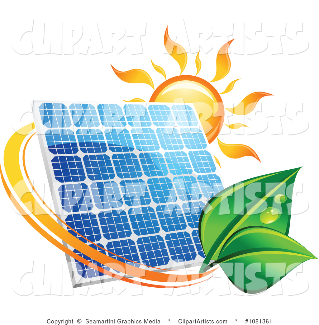 Sun Above a Solar Panel with a Green Leaf Circle 4