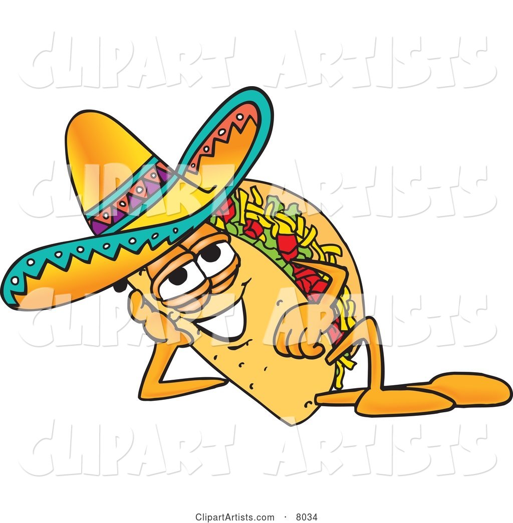 Taco Mascot Cartoon Character Resting His Head on His Hand