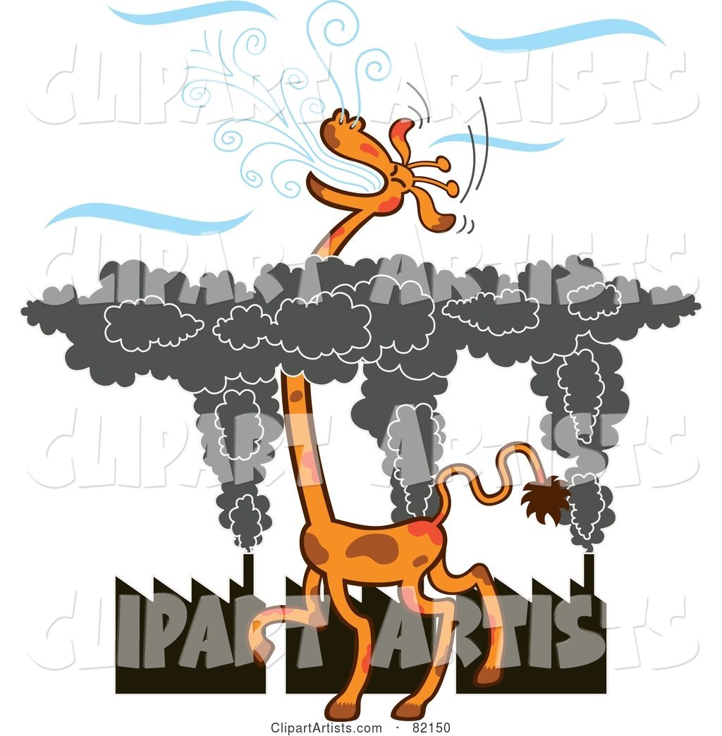Tall Giraffe Gasping for Fresh Air Above a Layer of Factory Smog