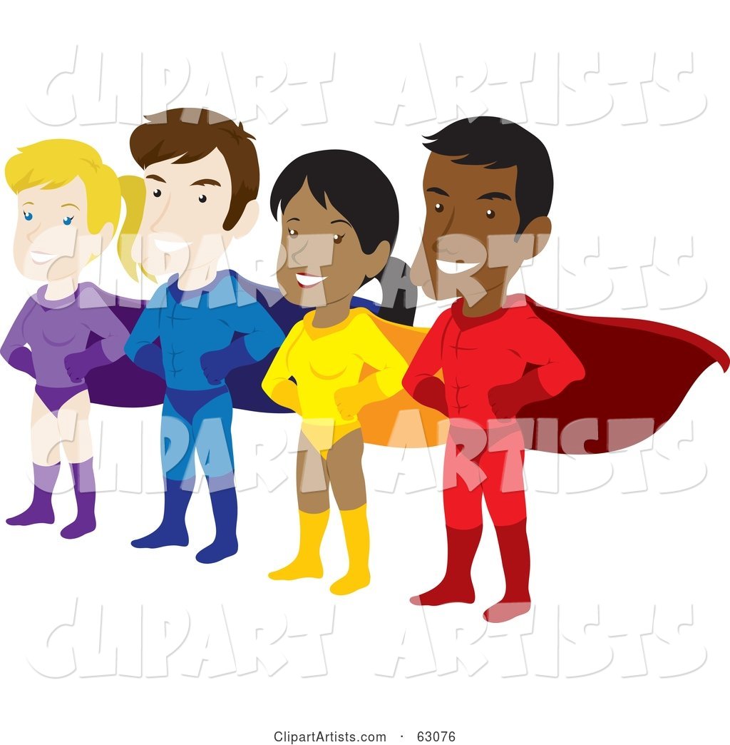 Team of Male and Female Hispanic and Caucasian Super Heroes