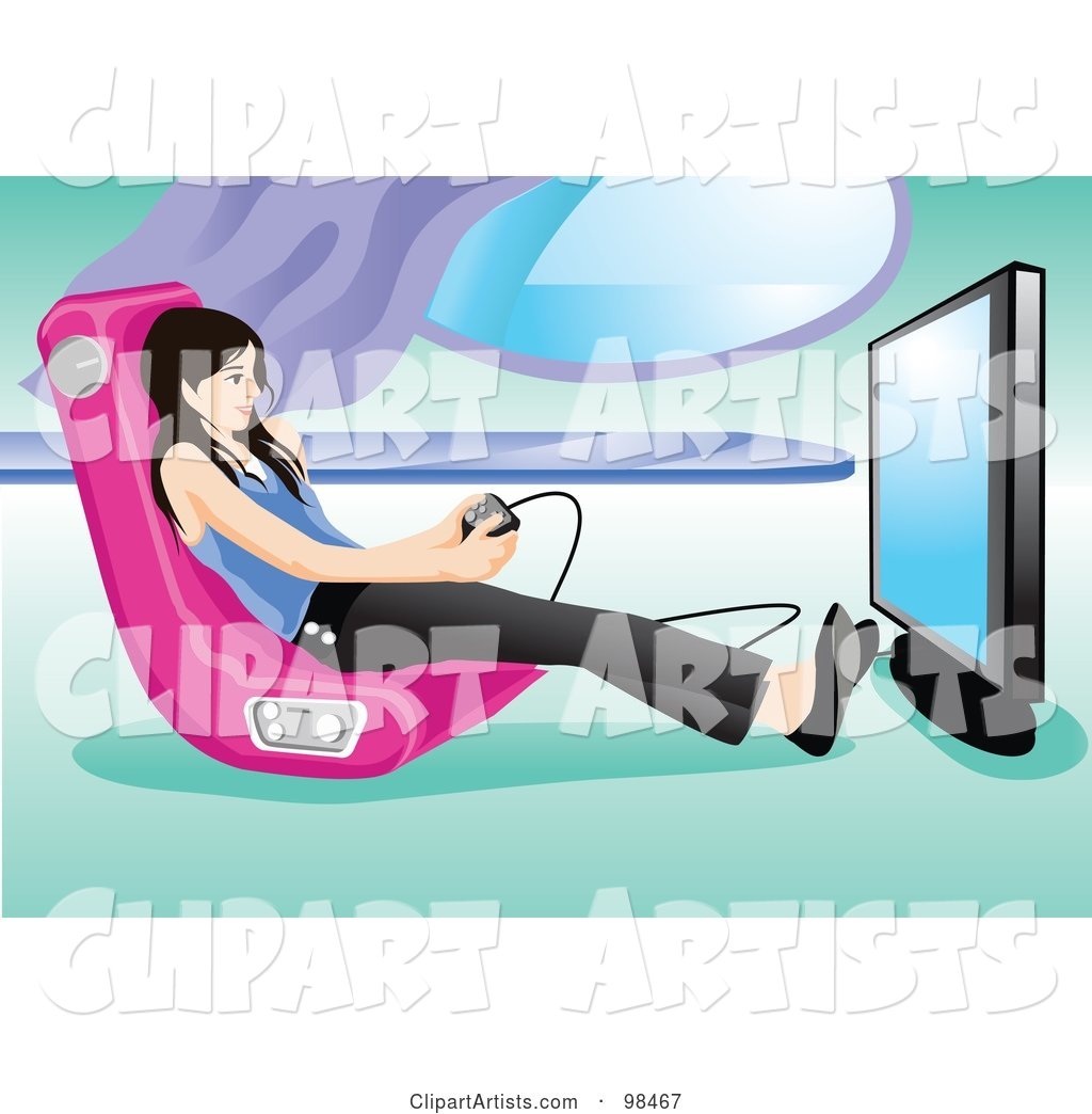 Teen Girl Playing a Video Game in a Gamer Chair