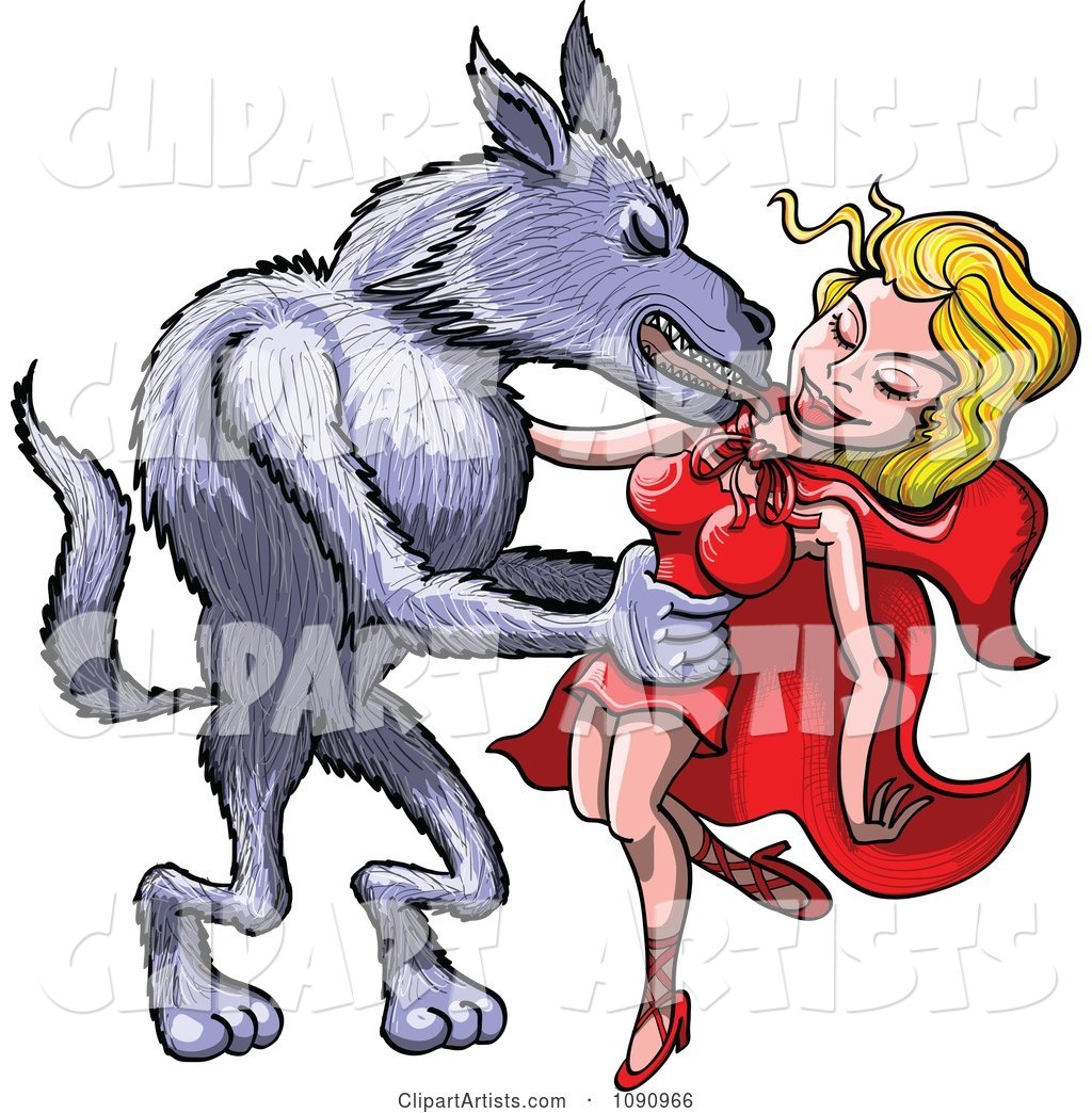The Big Bad Wolf Taking Red Riding Hood into His Arms and Kissing Her