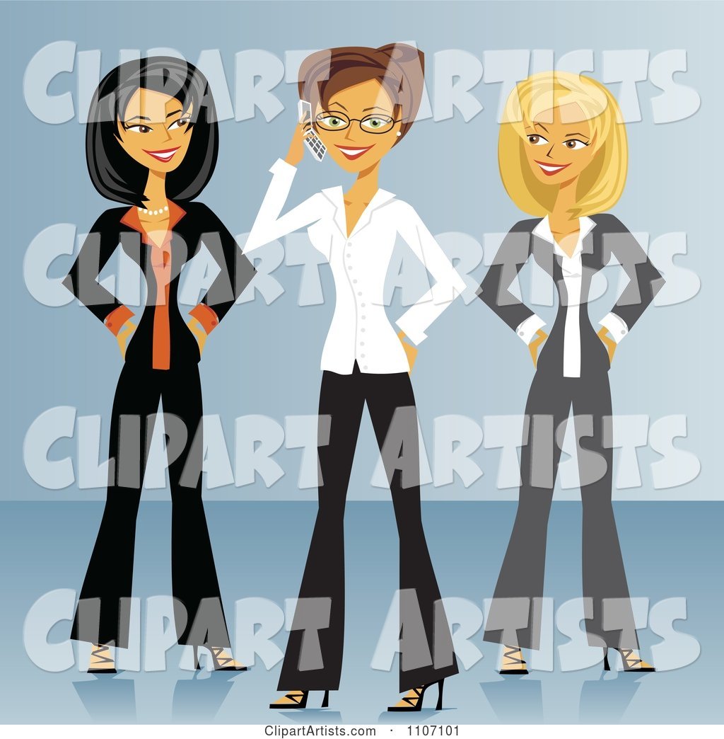 Three Diverse Business Women over Blue